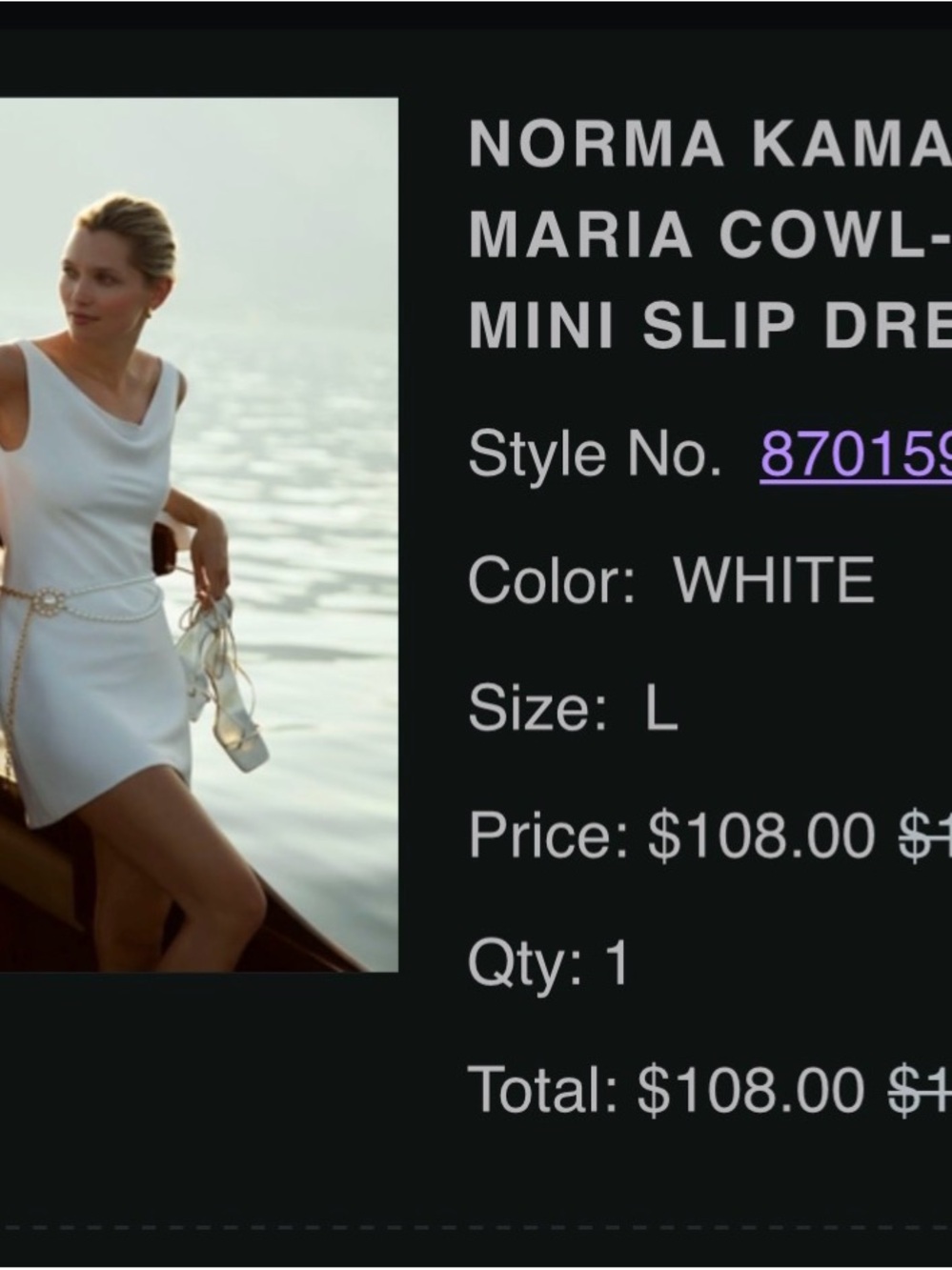 Norma Kamali White Cowl-Neck Mini Slip Dress